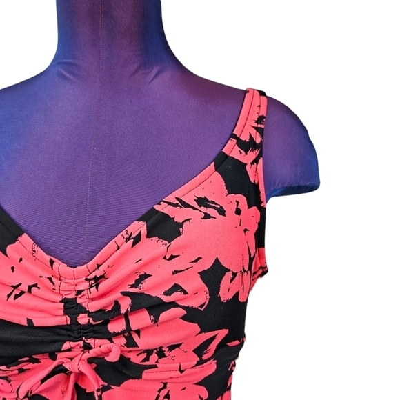 Aqua Green Coral & Black Floral One Piece Swimsuit Size Small Women's F103 - Picture 2 of 11